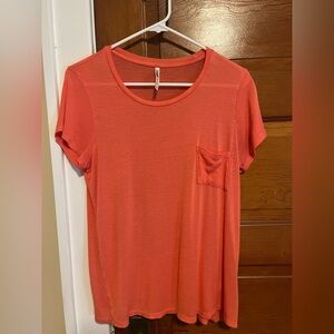 Tresics medium women’s top tshirt orange semi sheer shirt